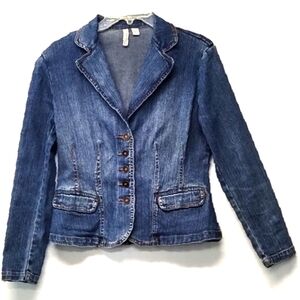 St John's Bay Petite Stretch women's blue jeans jacket Size:S/P